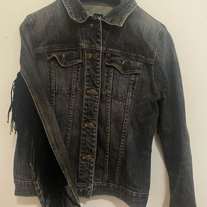 Custom Black Suede fringe denim jacket